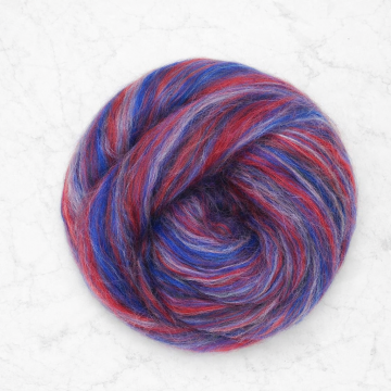 Tussah Merino lontwol mix Noord-Holland – rood blauwe merino lontwol met tussah zijde