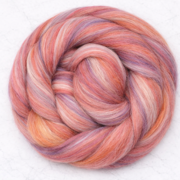 Tussah Merino lontwol mix Zuid-Holland – paars roze oranje merino lontwol met tussah zijde