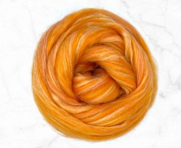 Tussah Merino lontwol mix Overijssel – oranje merino lontwol met tussah zijde