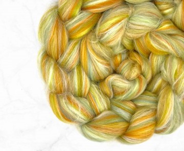 Tussah Merino lontwol mix Flevoland – oker groene merino lontwol met tussah zijde