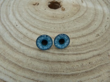 Glazen gekleurde oogjes licht-blauw/zwart op pin 10/16 mm