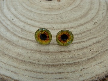 Glazen gekleurde oogjes groen/bruin op pin 10/16 mm