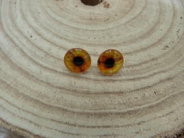 Glazen gekleurde oogjes oranje/geel op pin 10/16 mm
