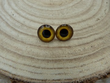 Glazen gekleurde oogjes geel/zwart op pin 10/16 mm