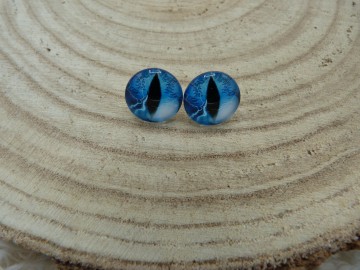 Glazen gekleurde katten oogjes blauw/wit op pin 10/16 mm