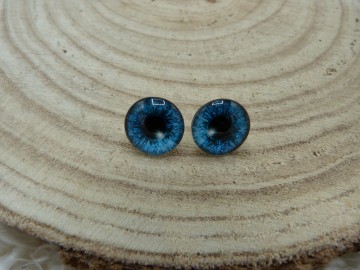 Glazen gekleurde oogjes donker-blauw/zwart op pin 10/16 mm