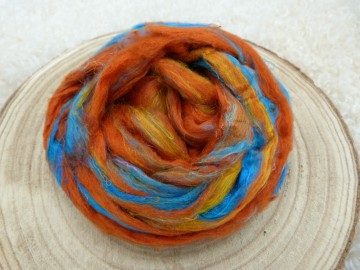 Sari silk oranje/blauw gemêleerd