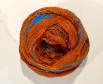 Sari silk oranje/blauw gemêleerd
