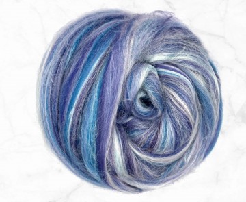 Tussah Merino lontwol mix Groningen – blauw paarse merino lontwol met tussah zijde