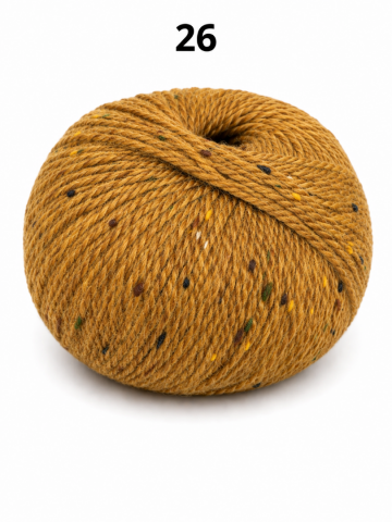 Super Tweed okergeel gemêleerd garen met kleurrijke tweed spikkels